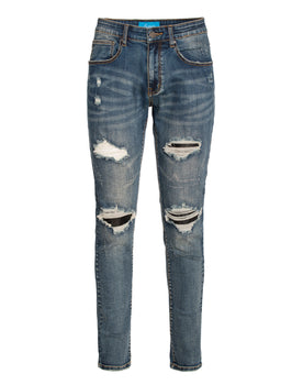PX Jean with Quilted pleather patches in In Indigo