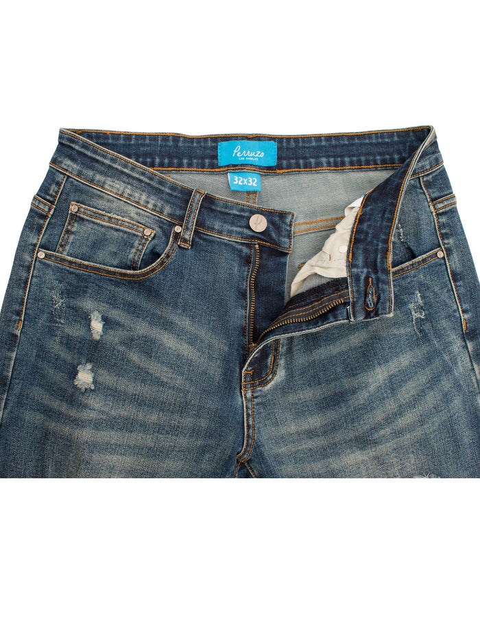 PX Jean with Quilted pleather patches in In Indigo