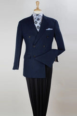 Mens Classic Fit Double Breasted Sport Coat Blazer in Navy