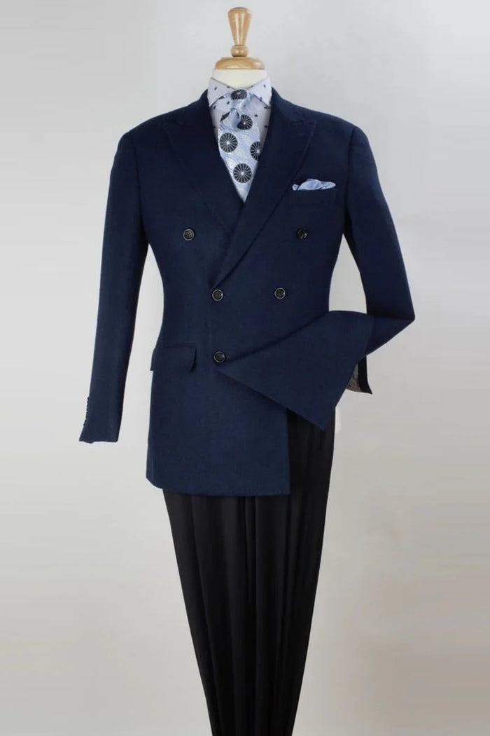 Apollo King Designer Brand Mens Classic Fit Double Breasted Sport Coat Blazer in Navy