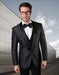 Mens Vested Vertical Texture Print Tuxedo in Black