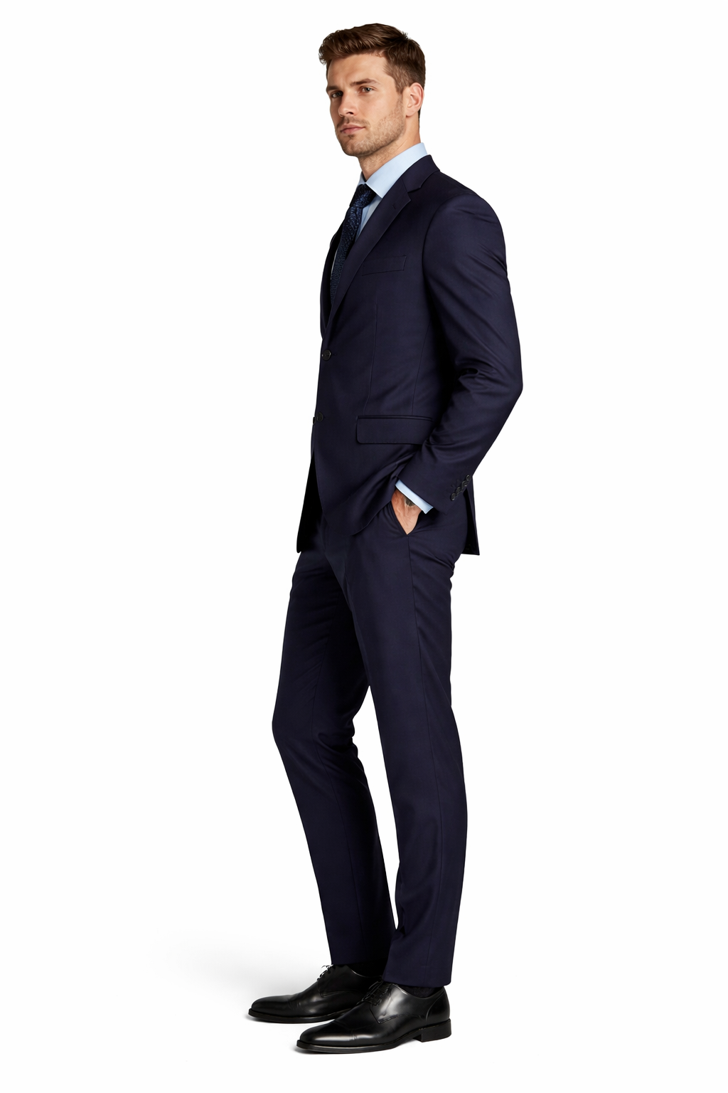 $795 #Zlk4 I Deal Dark Navy Blue Suit For Men Suit Features Classic Three Button 100% Sophisticated Wool - Image 4