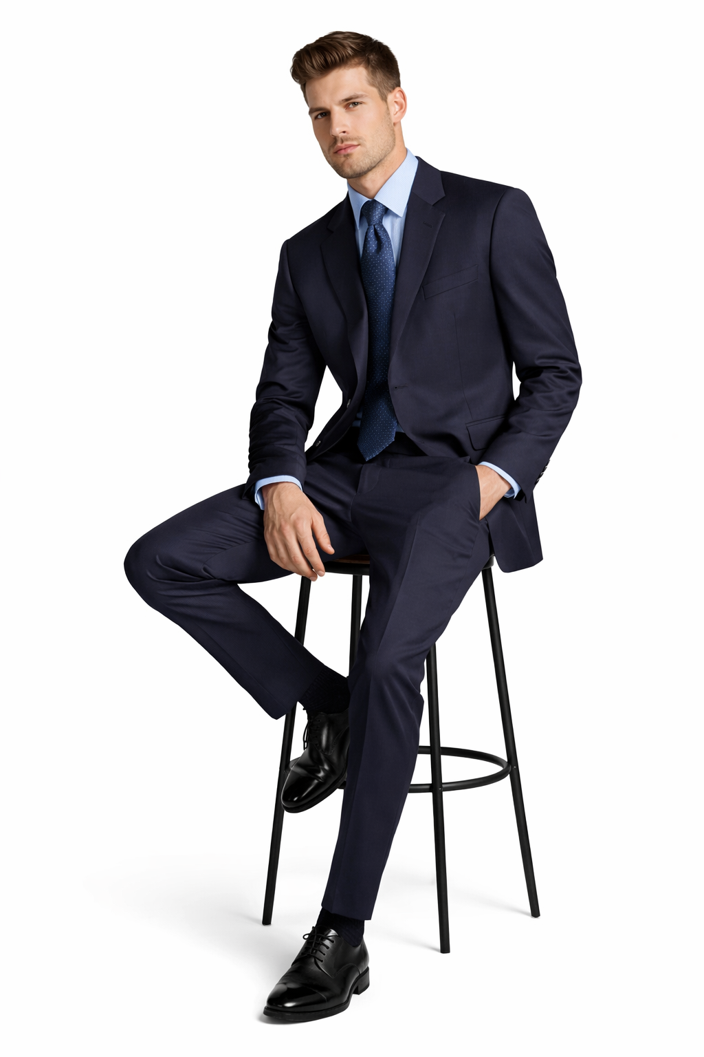 $795 #Zlk4 I Deal Dark Navy Blue Suit For Men Suit Features Classic Three Button 100% Sophisticated Wool - Image 3
