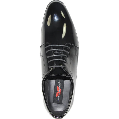 Bravo Mens Classic Plain Toe Shiny Patent Tuxedo Oxford Dress Shoe in Black
