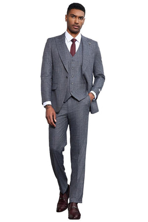 Men's Stacy Adams Vested Sharkskin Weave Pattern Suit in Grey - Image 2