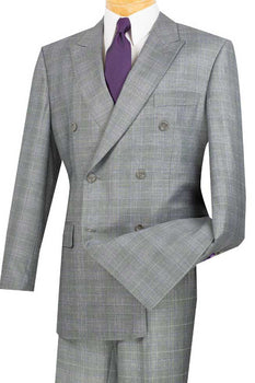 Mens Classic Wool Feel Double Breasted Glen Plaid Suit in Grey - Image 10