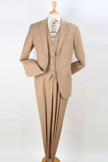 Mens Two Button Classic Fit Vested Suit in Camel