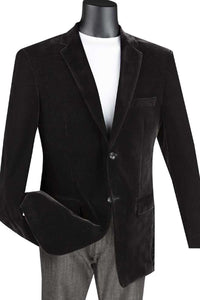 Mens Black Blazer - Mens 2 Button Regular Fit Velvet Blazer in Black