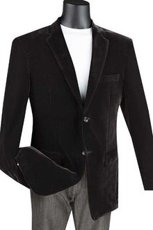 Mens Black Blazer - Mens 2 Button Regular Fit Velvet Blazer in Black
