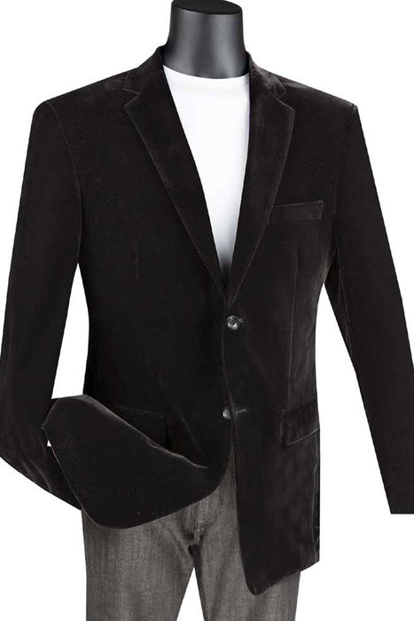 Mens Black Blazer - Mens 2 Button Regular Fit Velvet Blazer in Black