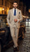 Men's Beige with blue Pinstripe Three-Piece Suit with Vest by Rossiman Vested Peak Lapel in Tan Stripe 1920s style