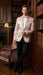Men’s Pink Blush Floral Jacquard Blazer with Embellished Shawl Lapel – Luxury Party and Wedding Wear Jacket