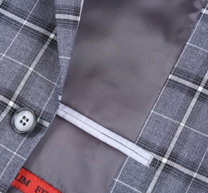 293-14 Men's Classic Fit Single Breasted Grey & White Check Suits - Image 7