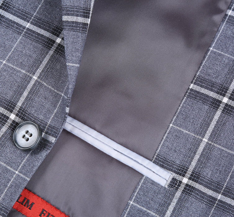 293-14 Men's Classic Fit Single Breasted Grey & White Check Suits
