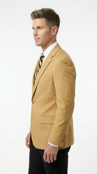 Men’s Camel Blazer, Classic Two Button Business Casual Wedding Summer Sport Coat Jacket in Khaki Bronze Color Modern Fit
