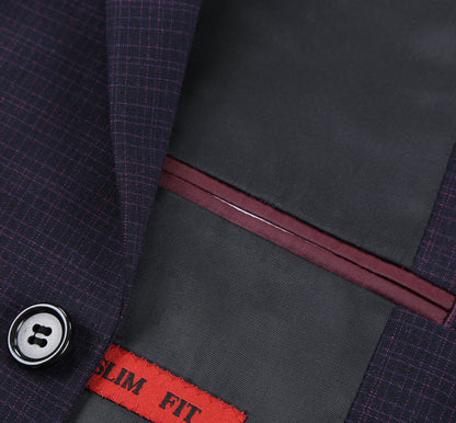 293-13 Men's Classic Fit Single Breasted Black Micro Check Notch Lapel Suits - Image 7