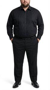 Men’s Black Pleated Tuxedo Dress Shirt | Formal Laydown Collar Button-Up Shirt for Weddings & Black Tie By Tiglio