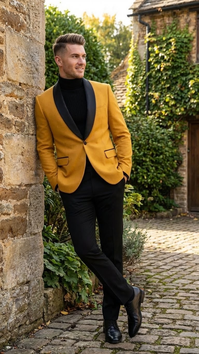 Men's Gold Shawl Lapel Blazer Tuxedo Dinner Jacket – Luxury Formal Blazer Jacket for Wedding, Party and Evening Events - Image 7