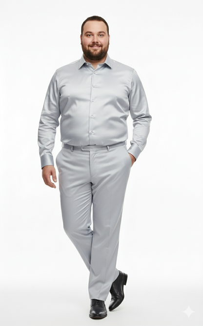 Men’s Silver Satin Dress Shirt  – Luxury Slim Fit Outfit for Parties, Weddings, and Formal Events