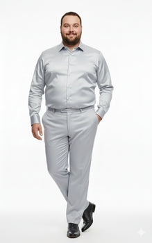Men’s Silver Satin Dress Shirt and Pants Set – Luxury Slim Fit Outfit for Parties, Weddings, and Formal Events