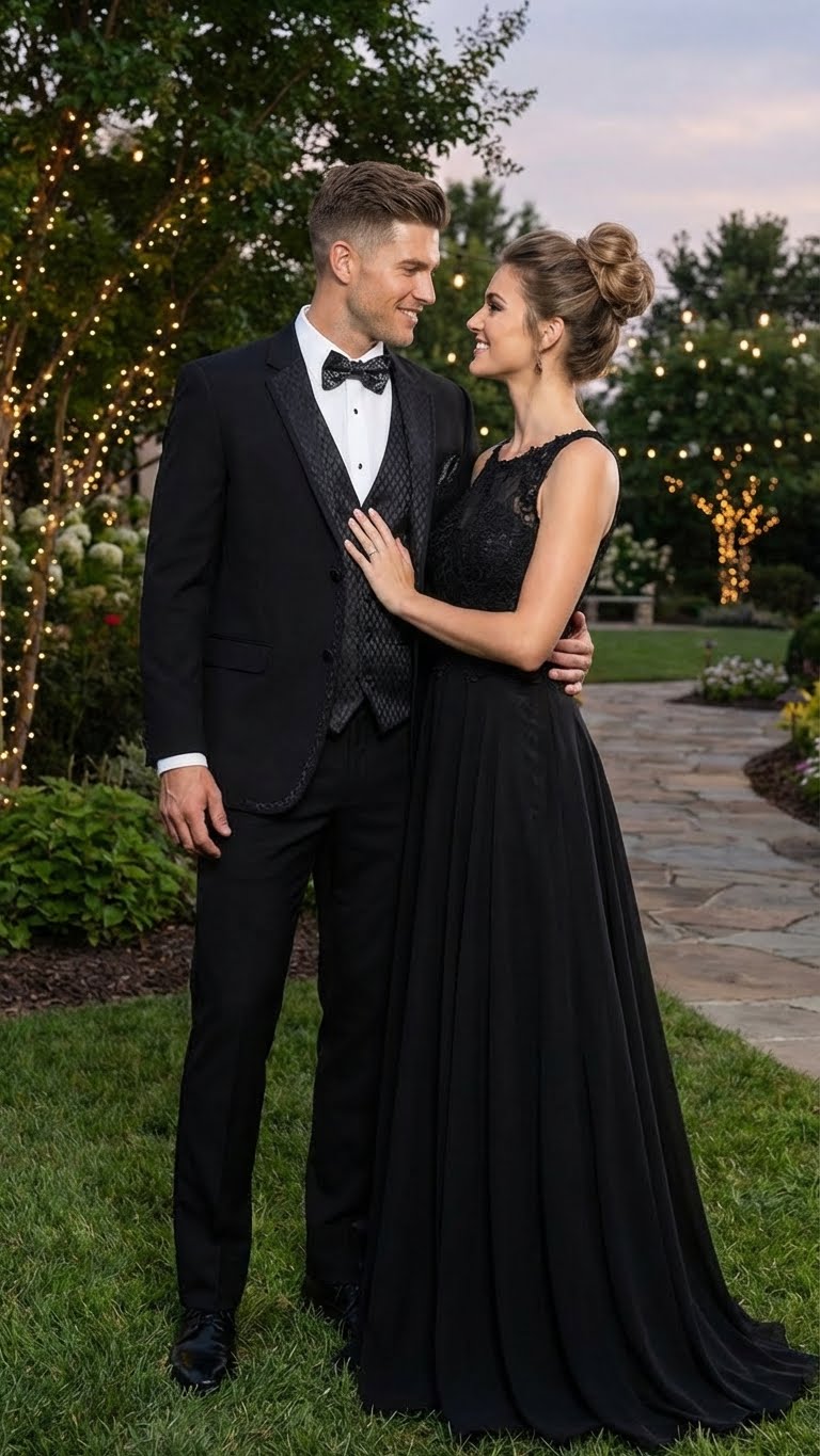 Men's Black Vested Tuxedo Suit with Patterned Lapel – Classic Formal Suit for Wedding, Party and Evening Events - Image 7