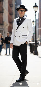 Men’s White and Black Double-Breasted Tuxedo – Modern Slim Fit Formal Suit for Weddings, Parties, and Special Occasions