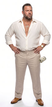 Tony Montana’s White Linen Shirt and Tan Pants – Men’s White Formal Shirt with Tan Trousers for Party, Wedding and Vintage Style Outfit