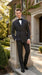Men’s Double Breasted Suit – Classic Peak Lapel Formal Tuxedo Style Suit for Wedding in Black Ton on Tone Pinstripe