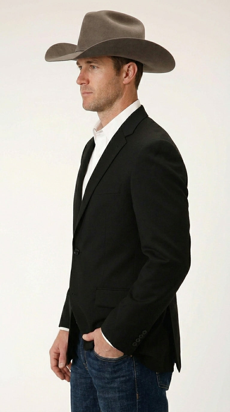 Men’s Black Linen Western Cowboy Blazer – Lightweight Formal Blazer Jacket for Wedding - Country Summer Jacket