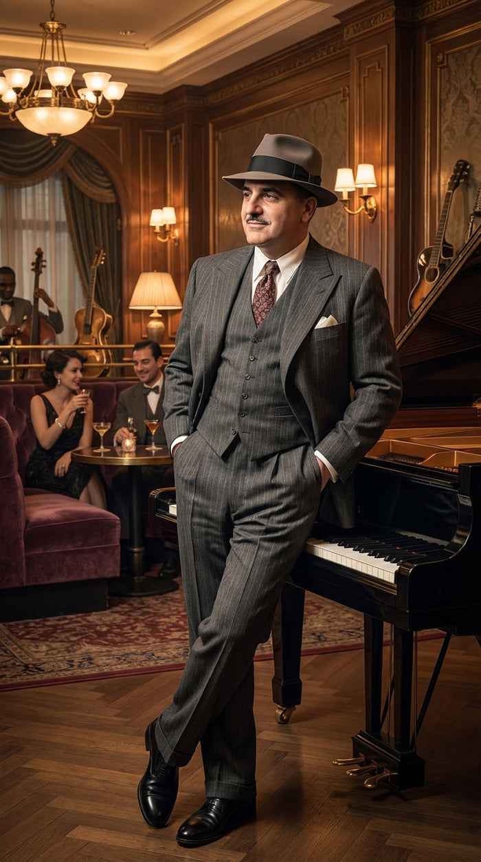 Al Capone Men’s Charcoal Gray Stripe 3-Piece Gangster Style Suit – 1920s Jazz Club Inspired Formal Suit Outfit - Image 8
