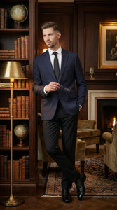 Men’s Navy Blue Pinstripe Blazer – Classic Tailored Formal Jacket for Business, Office and Professional Wear