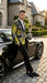 Men’s Yellow Tuxedo Black and Gold Floral Pattern Blazer | Formal Jacket - Prom Dinner Jacket + Black Pants + Bowtie
