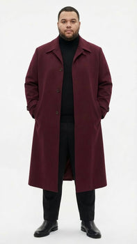 Men’s Full-Length Burgundy Overcoat – Microfiber 4 season fabric  Long Formal Coat with Classic Tailored Maxi Duster Coat