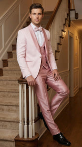 Men's Light Pink 3 Piece Tuxedo Suit Set | Shawl Lapel Formal Wedding Prom Dinner Suit in Rose Gold Color - Image 7