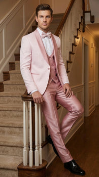 Men's Light Pink 3 Piece Tuxedo Suit Set | Shawl Lapel Formal Wedding Prom Dinner Suit in Rose Gold Color - Image 7