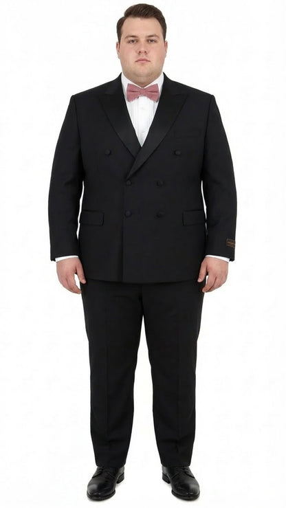 Tiglio Brand 100% Wool Super 150s Italian fabric Men’s Classic Black Double-Breasted Tuxedo with Satin Peak Lapel – Formal Wedding & Gala Suit Set