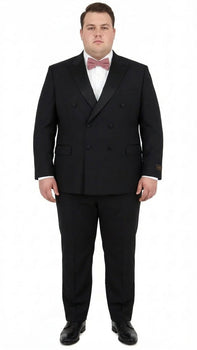 Tiglio Brand 100% Wool Super 150s Italian fabric Men’s Classic Black Double-Breasted Tuxedo with Satin Peak Lapel – Formal Wedding & Gala Suit Set