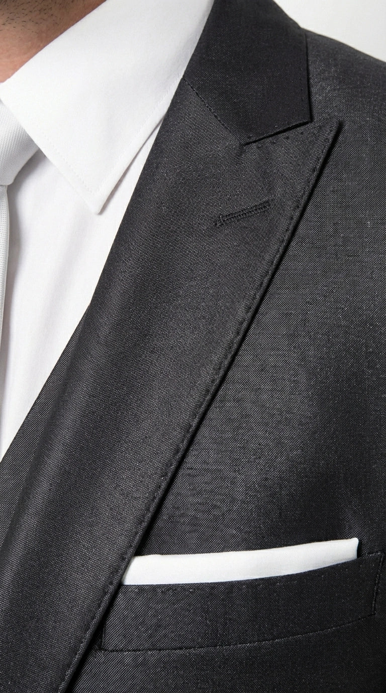 Men’s Black Three Piece Suit –3PC Formal Suit with Vest for Wedding, Prom and Business Events Sharkskin Shiny Fabric  Modern Fit