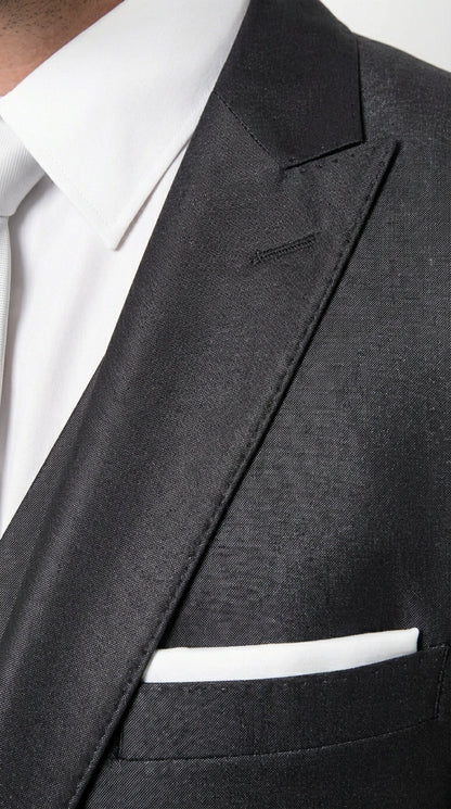 Men’s Black Three Piece Suit –3PC Formal Suit with Vest for Wedding, Prom and Business Events Sharkskin Shiny Fabric  Modern Fit