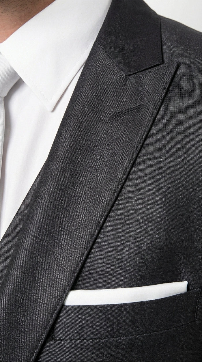 Men’s Black Three Piece Suit –3PC Formal Suit with Vest for Wedding, Prom and Business Events Sharkskin Shiny Fabric  Modern Fit