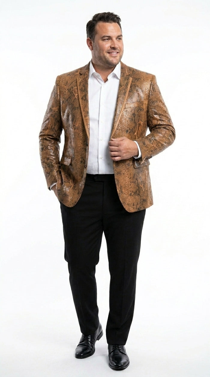 Men’s Brown Snakeskin Pattern Blazer – Stylish Exotic Print Formal Blazer Jacket for Party, Exotic Crocodile Alligator Print