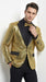 Mens Gold Sequin Blazer with Black Satin Lapel – Gold Formal Party Blazer Jacket for Prom, Wedding and Stage Events
