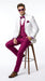 White and Burgundy Tuxedo Wedding Suit for Men – White Dinner Jacket with Burgundy Vest, Pants and Bow Tie