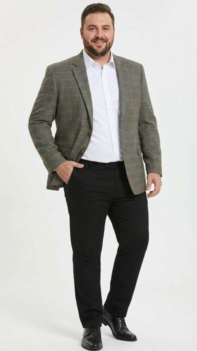 Men’s Green Brown and Teal Plaid Sport Coat – Tailored Fit Check Blazer Jacket - Tartan Sportcoat