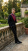Men’s Black Suit with Burgundy Shawl Lapel –  Formal Tuxedo Suit for Wedding, Prom and Evening Events + Bowtie & Tie