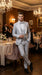 Mens Light Silver Wedding Tuxedo Suit – Paisley Fabric Three Piece Formal Suit Set with Shawl Lapel for Groom, Prom, Gala and ice Grey