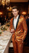 Mens Orange Sequin Tuxedo Suit – Shiny Wedding Suit Set with Black Lapel for Prom, Party, Gala and Formal Evening Wear - Goldish Orange