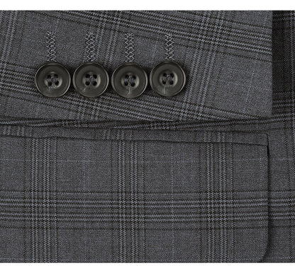 Designer Suit 278-1 Men's 3-Piece Classic Fit Single Breasted Windowpane Suit
