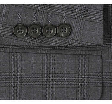 Designer Suit 278-1 Men's 3-Piece Classic Fit Single Breasted Windowpane Suit