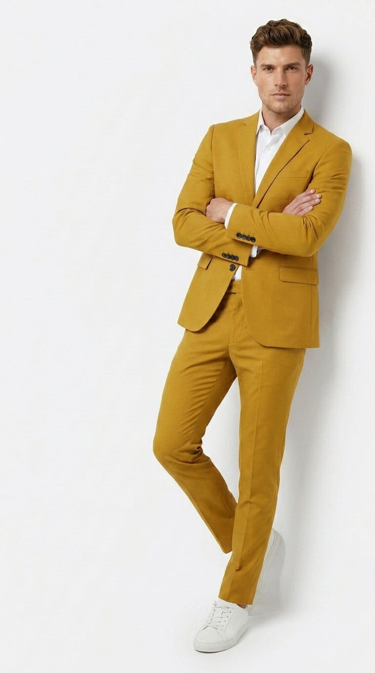 Men’s Gold Mustard Color Suit – Wedding & Prom Formal Suit Outfit, Modern Blazer and Pants